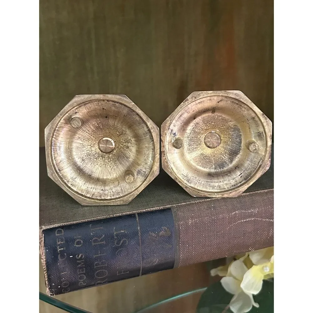 Pair Vintage Brass Candlestick Holders – 5″ Mid-Century Taper Stands - Picture 5 of 5